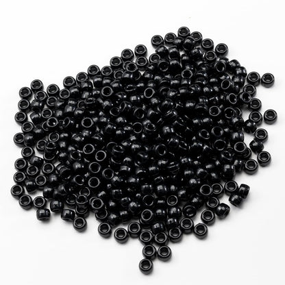 1000 Pcs Acrylic Black Pony Beads 6x9mm Bulk for Friendship Bracelet Necklace Jewelry Making Earring Hair Braiding