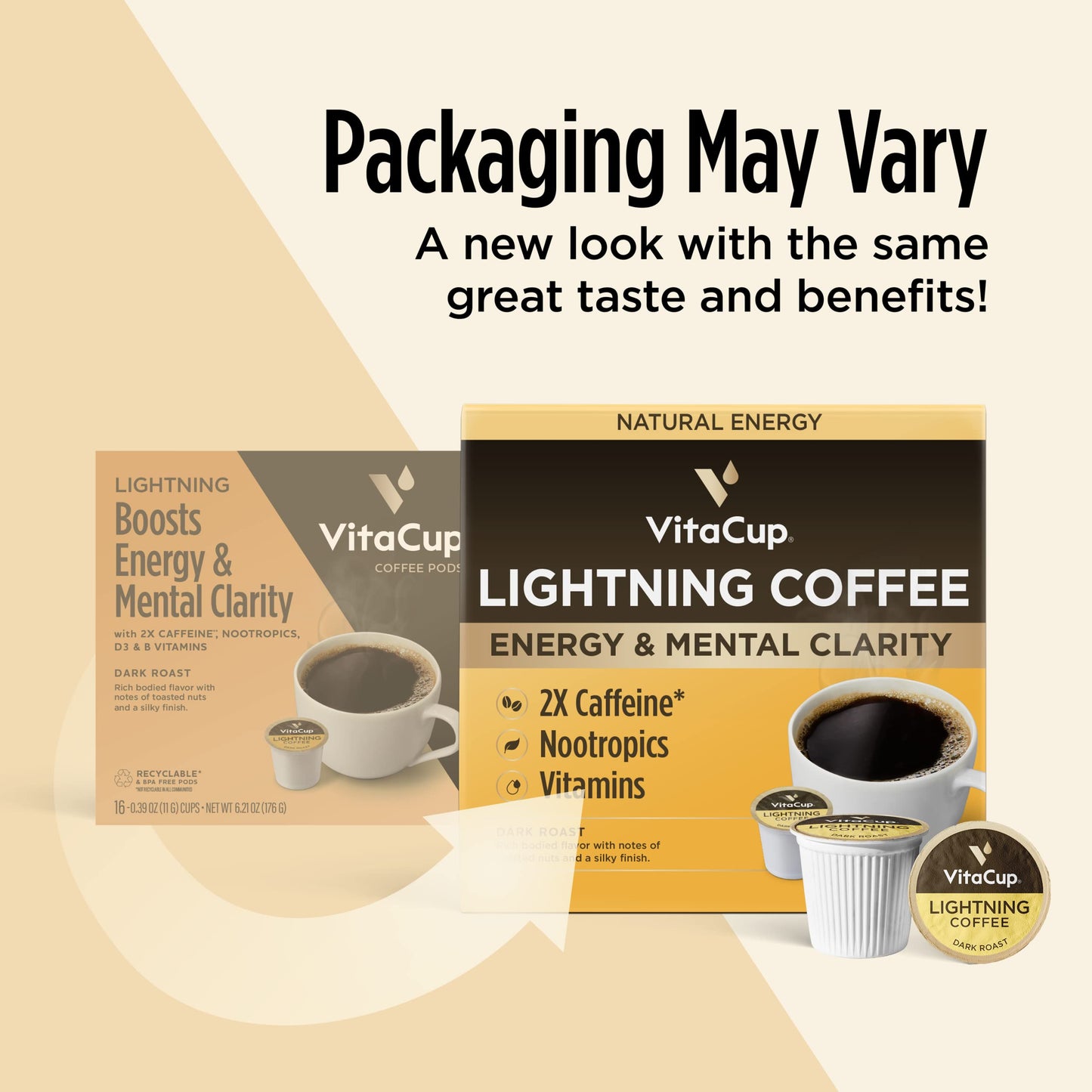 VitaCup Mushroom Coffee Pods - Boost Focus & Immunity with Lions Mane, Chaga, Vitamins, for Memory & Clarity, Recyclable K-Cup Pods, 16 Ct