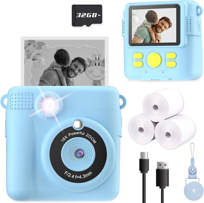 Kids Camera Instant Print, Christmas Birthday Gifts for Kids Age 3-12, Selfie Digital Camera with 1080P Videos,Toddler Portable Travel Camera Toy for 4 5 6 7 8 9 Year Old Boys