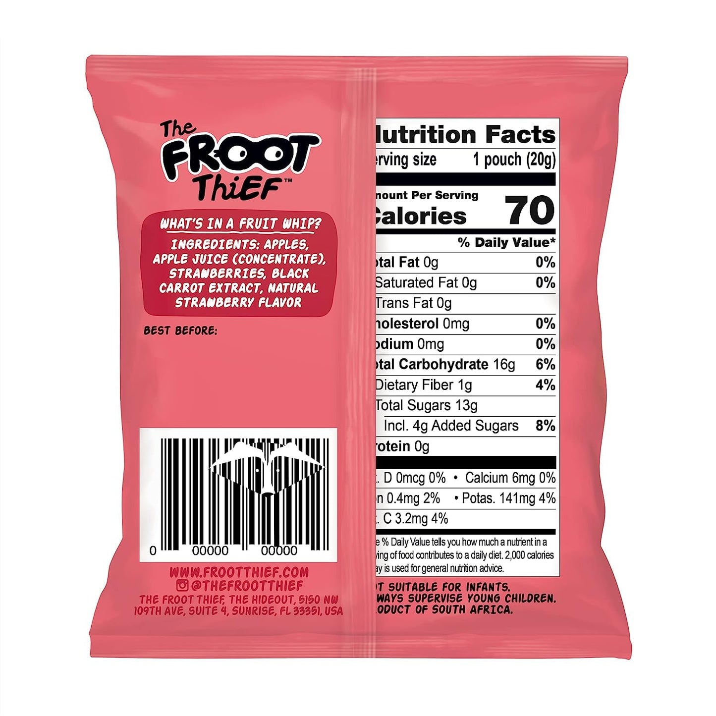 The FROOT Thief Real Fruit Snack Whips Strawberry Flavor, Nut Free, 100% Natural, Gluten-Free, Non-GMO, No Artificial Colors or Flavors, Pack of 5