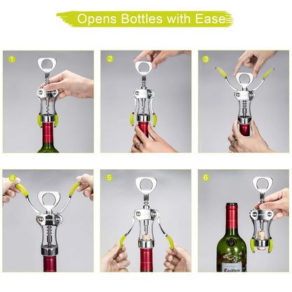 Wine Opener, Zinc Alloy Premium Wing Corkscrew Wine Bottle Opener with Multifunctional Bottles Opener, Sharp Corkscrew with Ergonomic Non-slip Wing Handle, Upgrade