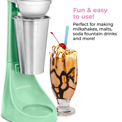 Nostalgia Two-Speed Electric Milkshake Maker and Drink Mixer, Includes 16-Ounce Stainless Steel Mixing Cup and Rod, Cream