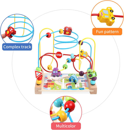 Wooden Bead Maze Toys for Toddlers, Bead Toy Colorful Roller Coaster Preschool Educational Toys Birthday Gifts for Toddlers Kids Boys Girls