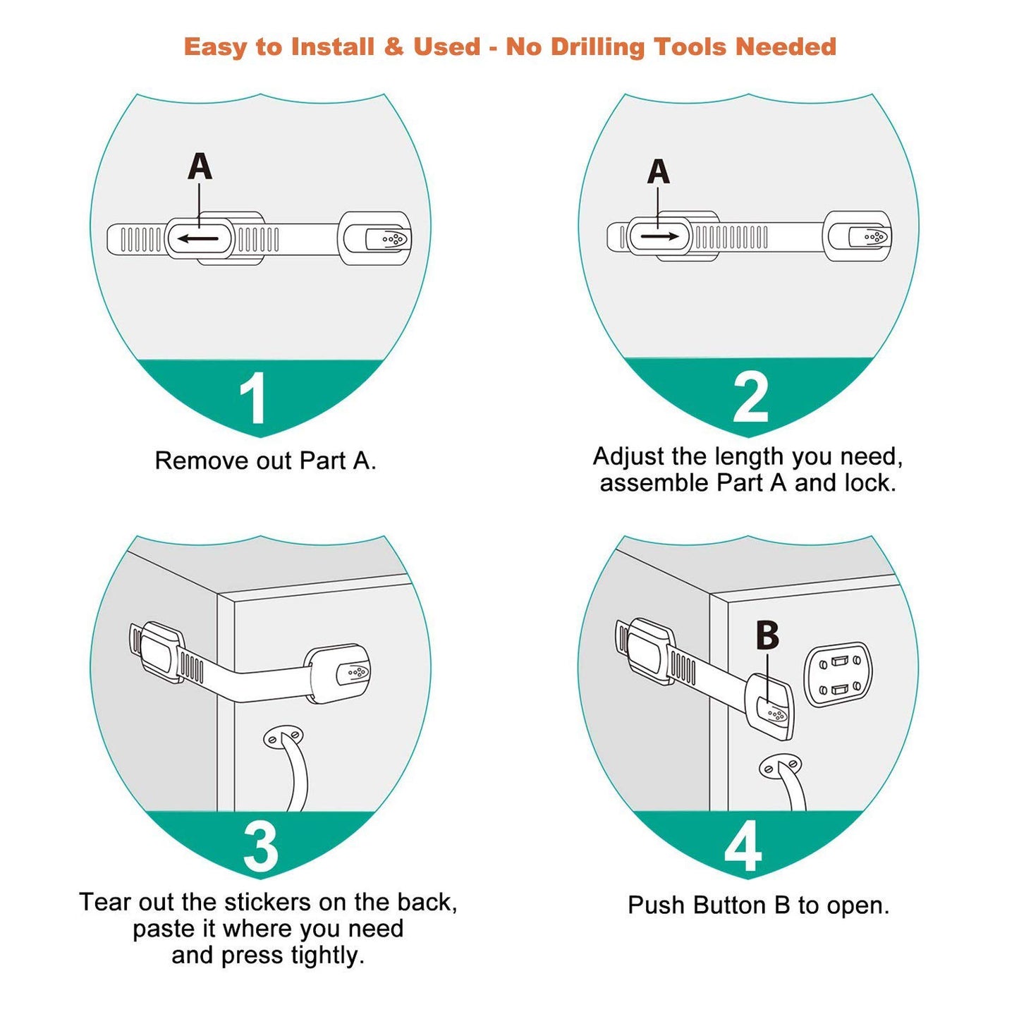 6 Pack Vmaisi Multi-Use Adhesive Straps Locks - Childproofing Baby Proofing Cabinet Latches for Drawers, Fridge, Dishwasher, Toilet Seat, Cupboard, Oven,Trash Can, No Drilling (White) (6)