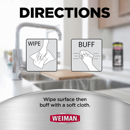 Weiman Stainless Steel Cleaner and Polish Wipes Bundle with Microfiber Cloth-Removes Fingerprints, Water Marks and Grease from Appliances - Works Great on Refrigerators, Ovens, and Grills