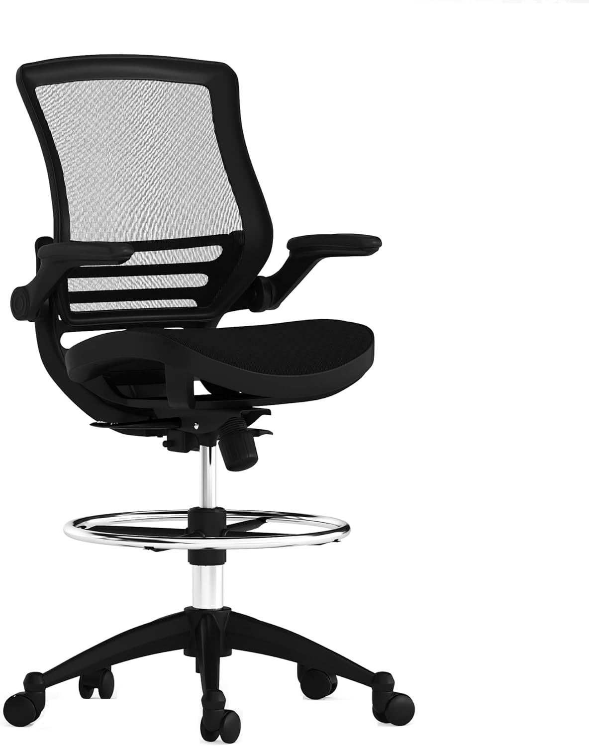 Flash Furniture Waylon Mid-Back Swivel Office Chair with Adjustable Foot Ring, Lumbar Support, and Seat Height, Ergonomic Mesh Executive Chair with Armrests, Black