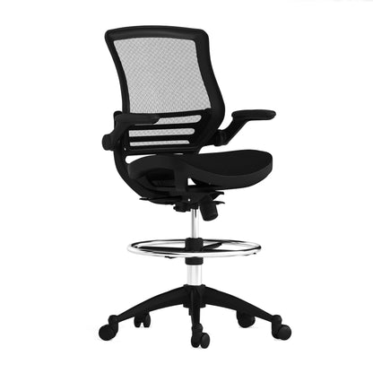 Flash Furniture Waylon Mid-Back Swivel Office Chair with Adjustable Foot Ring, Lumbar Support, and Seat Height, Ergonomic Mesh Executive Chair with Armrests, Black