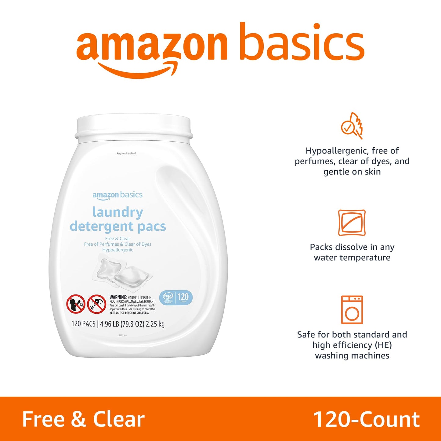 Amazon Basics Laundry Detergent Pacs, Fresh Scent, 120 count (Previously Solimo)