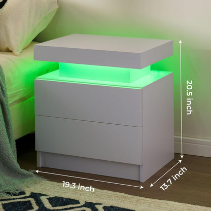 Nightstand Set of 2 LED Nightstand with 2 Drawers, Bedside Table with Drawers for Bedroom Furniture, Side Bed Table with LED Light, White