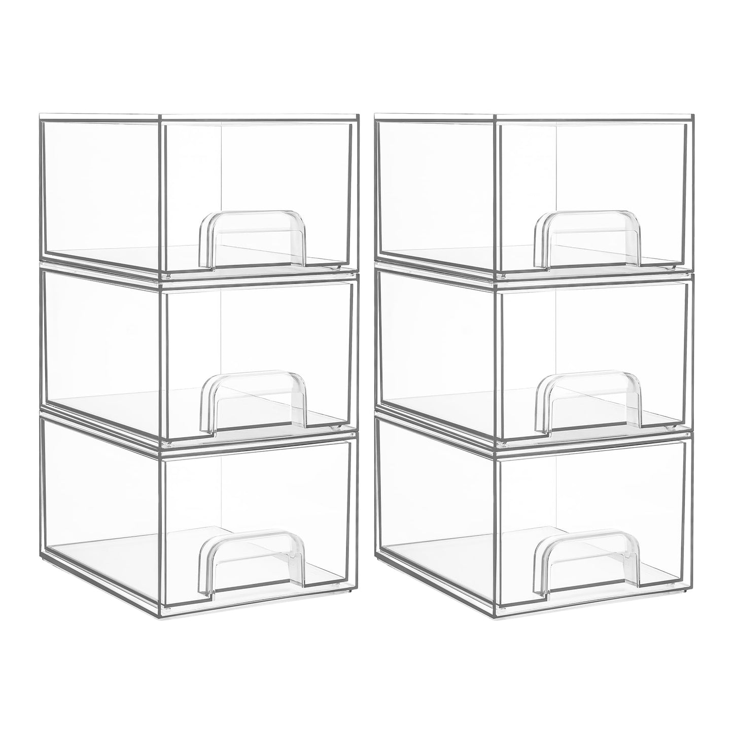 Vtopmart 2 Pack Clear Stackable Storage Drawers, 4.4'' Tall Acrylic Bathroom Makeup Organizer,Plastic Storage Bins For Vanity, Undersink, Kitchen Cabinets, Pantry, Home Organization and Storage