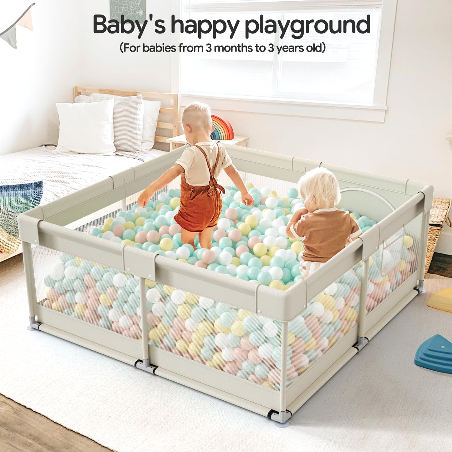 Fodoss Baby Playpen, Playpen for Babies & Toddlers, 47x47 Small Baby Play Pen,Toddler Playpen for Apartment,Play Yard for Baby,Baby Activity Play Fence, Extra Large Baby Playard