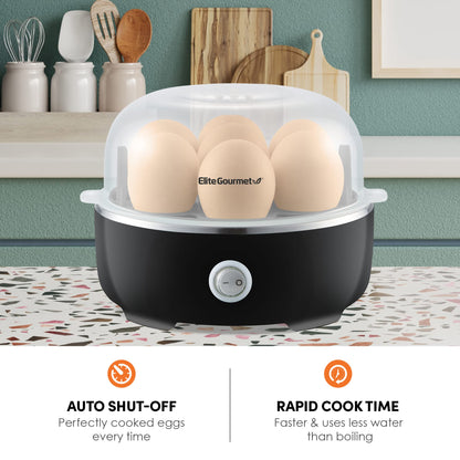 Elite Gourmet EGC322CBL Easy Egg Cooker Electric 7-Egg Capacity, Soft, Medium, Hard-Boiled Egg Cooker with Auto Shut-Off, Measuring Cup Included, BPA Free, Classic Blue