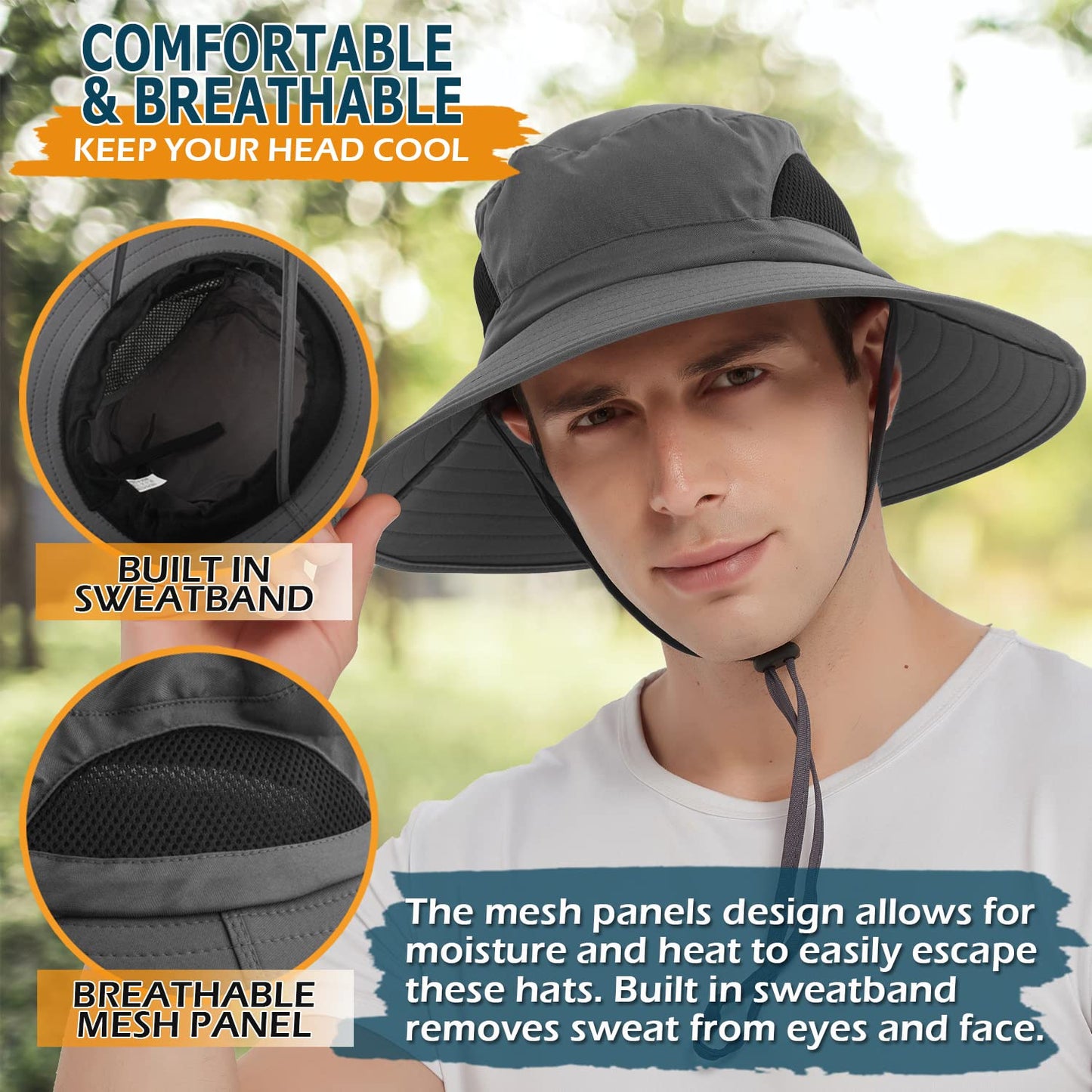 EINSKEY Unisex Sun Hat, Waterproof Wide Brim Bucket Hat Packable Boonie Hat for Fishing Hiking Gardening Safari Beach