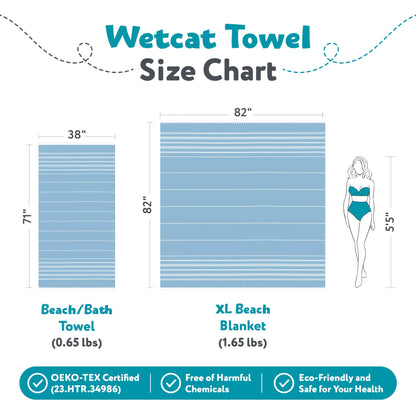 WETCAT Turkish Beach Towel Oversized 38x71 100% Cotton Sand Free Quick Dry Extra Large Light Travel Towel for Adults Beach Accessories Gifts (Blue, Beach Towel (38" x 71"))