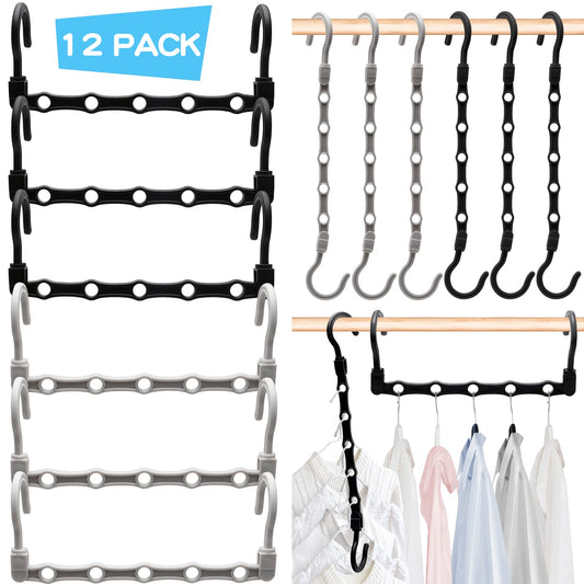 College Dorm Room Essentials Closet Organizer,12 Pack Stronger Closet Organizers and Storage Clothes Hanger with 5 Holes Closet Storage for Heavy Clothes,Magic Closet Organization Space Saving Hangers