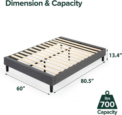 ZINUS Curtis Upholstered Platform Bed Frame, Mattress Foundation, Wood Slat Support, No Box Spring Needed, Easy Assembly, Grey, Queen