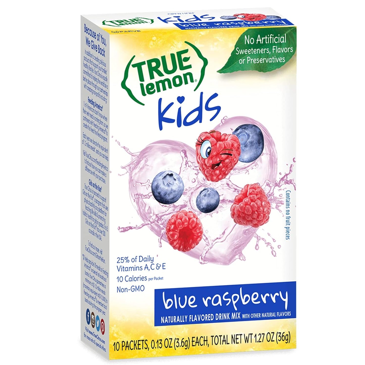 True Lemon Kids Blue Raspberry - Hydration for Kids - No Preservatives, No Artificial Flavors, No Artificial Sweeteners - Low Sugar Water Flavoring - Drink Mix for Kids - Kids Juice Powdered Drink Mix 10 count(pack of 1)