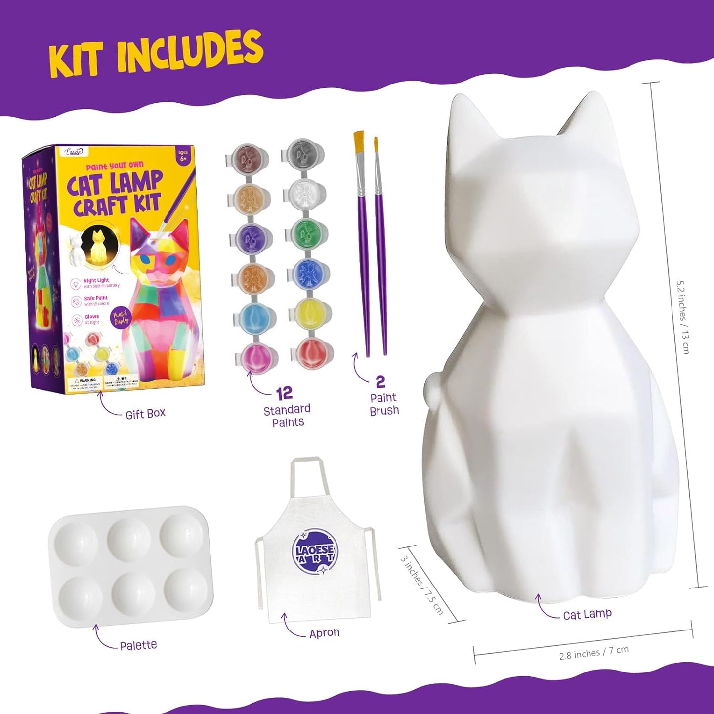 Paint Your Own Cat Lamp Kit, Art Supplies Arts & Crafts Kit, Painting kit for Kids 6-12, Arts and Crafts for Kids Ages 8-12, Toys Girls Boy Birthday Christmas Gift Ages 3 4 5 6 7 8 9 10 11 12+