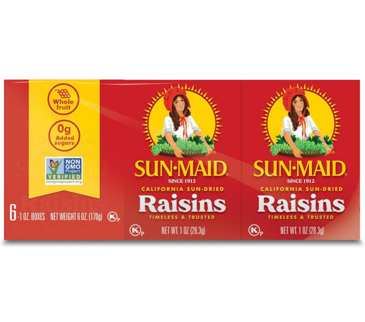 Sun-Maid California Sun-Dried Raisins - (6 Pack) 1 oz Snack-Size Box - Dried Fruit Snack for Lunches, Snacks, and Natural Sweeteners