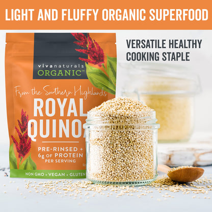 Viva Naturals Organic Quinoa, 64 oz (4 lb) - Plant Based Protein, Fiber and Iron - Pre-Washed Whole Grain Rice and Pasta Substitute for Quinoa Salad - USDA Organic, Gluten Free, Vegan, Non-GMO and Kosher