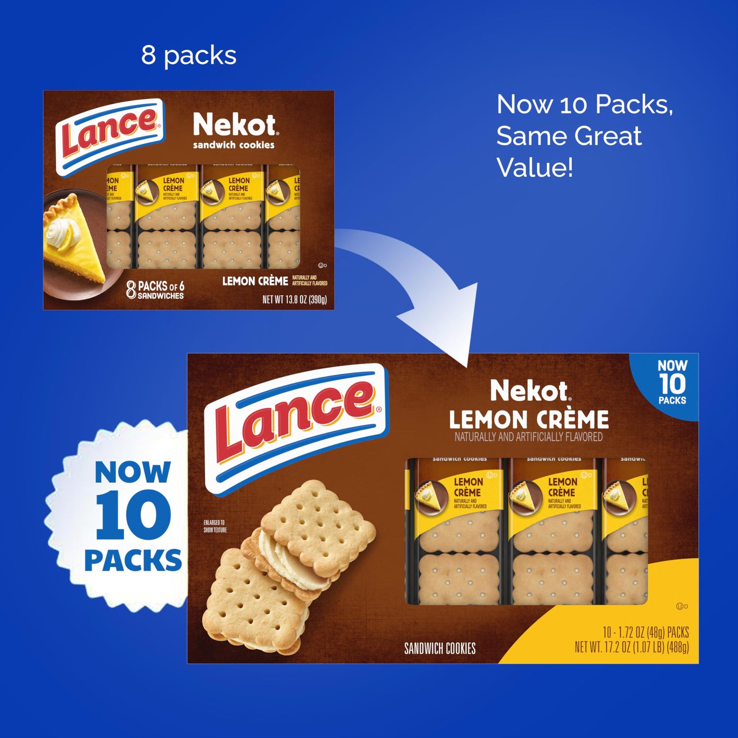 Lance Sandwich Crackers, Captain's Wafer Grilled Cheese, 10 Individual Packs, 6 Sandwiches Each