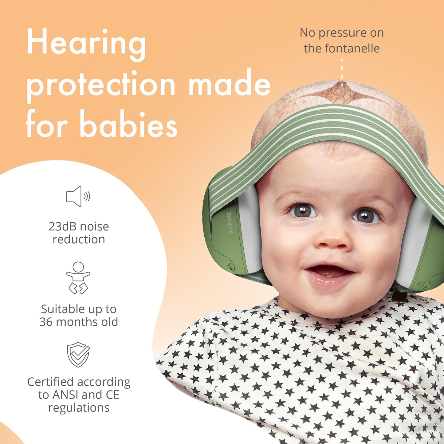 Alpine Muffy Baby Ear Protection for Babies and Toddlers up to 36 Months - CE & ANSI Certified - Noise Reduction Earmuffs - Comfortable Baby Headphones Against Hearing Damage & Improves Sleep - Black