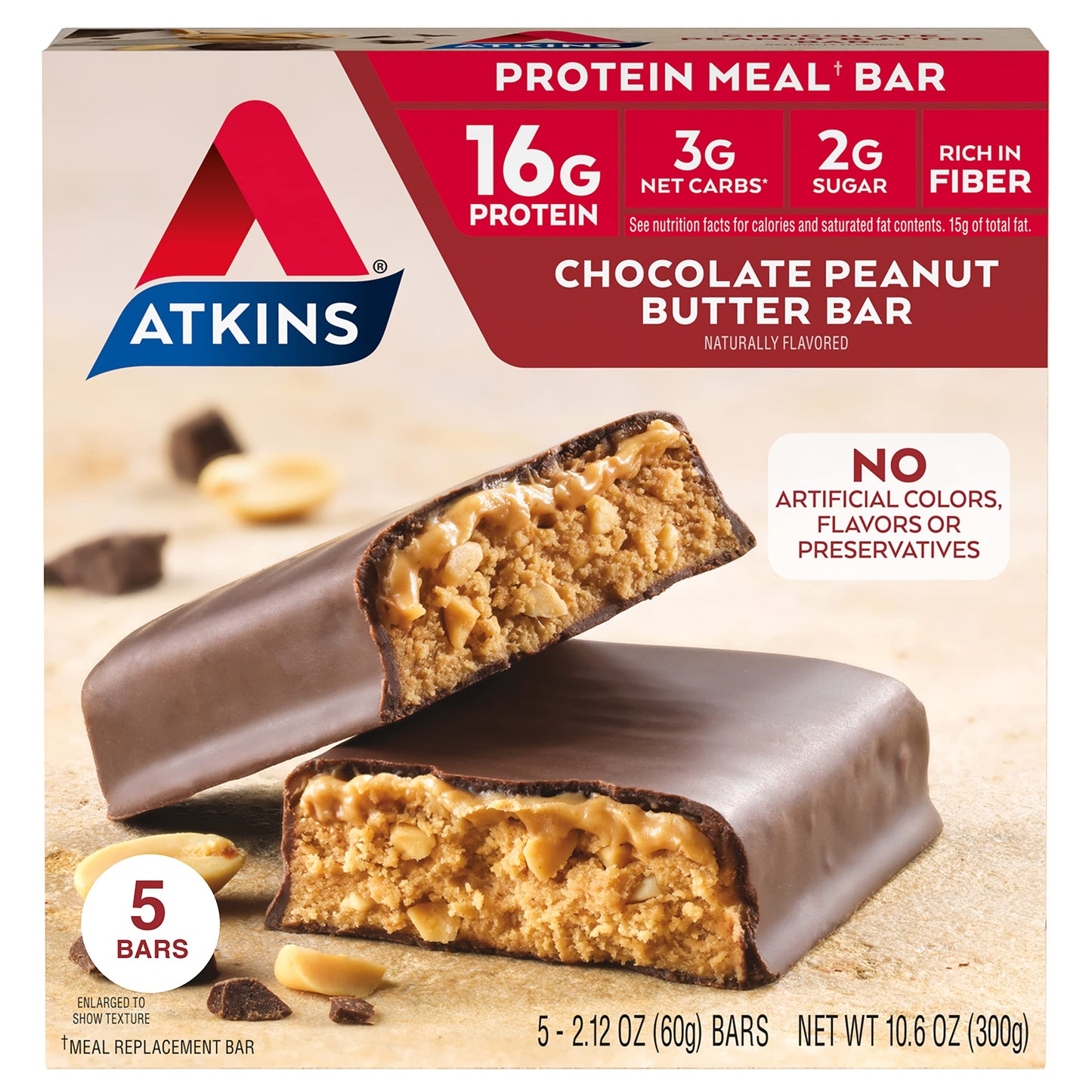 Atkins Endulge Caramel Nut Chew Bar, Dessert Favorite, 1g Sugar, Good Source of Fiber, Low Sugar, 10 Count