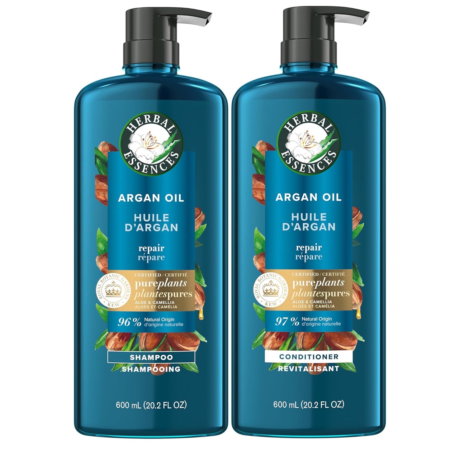 Herbal Essences Argan Oil of Morocco Shampoo & Conditioner Set, Repair & Smooth, Kew Endorsed, Fizzy Citrus Scent, Paraben-Free, Safe for Color-Treated Hair, pH-Balanced, 20.2 Fl Oz Each, 2 Pack