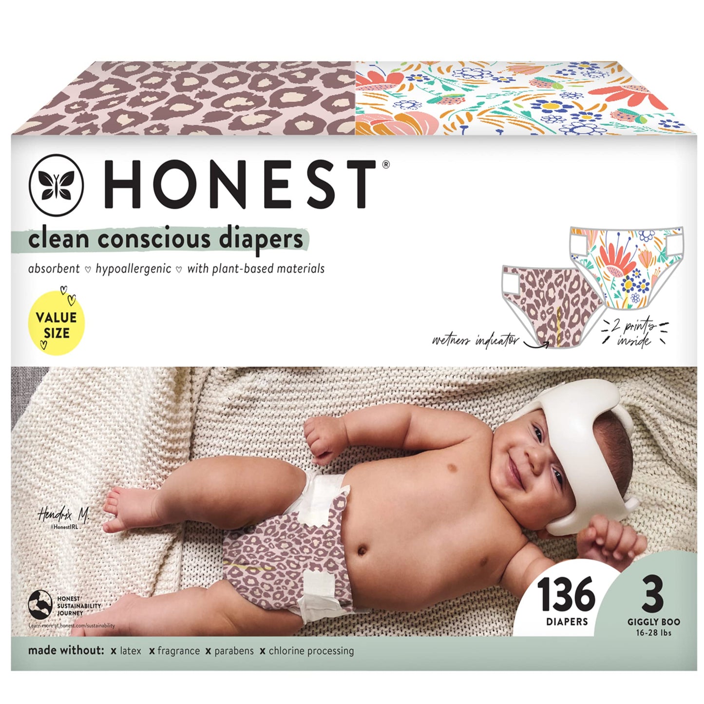 The Honest Company Clean Conscious Diapers | Plant-Based, Sustainable | Above It All + Pandas | Club Box, Size Newborn, 72 Count