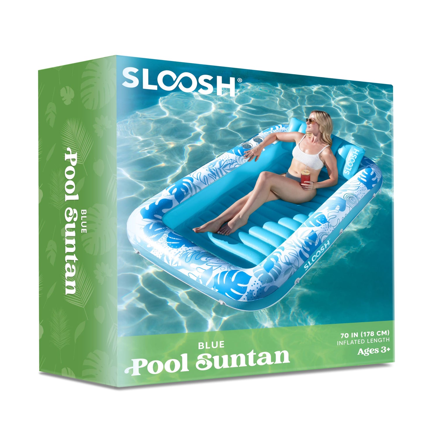 Sloosh Inflatable Tanning Pool Lounger Float for Adults, 70" x 46" Large Suntan Tub Pool Floats Sun Tan Tub Ice Bath Tub Tanning Bed Blow up Pool Raft Lounge Floatie, L-Blue