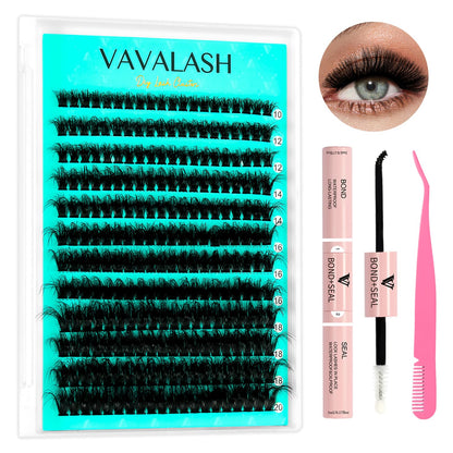 VAVALASH DIY Lash Extension Kit 280 Clusters Individual Lashes Kit 30D 40D 0.07D-10-16mm Lash Clusters, Lash Bond and Seal, Lash Tweezer for DIY Eyelash Extension at Home（Kit-30D+40D-0.07D-10-16MIX）