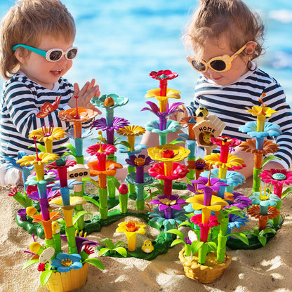 TEMI 138 PCS Educational STEM Toy and Preschool Garden Play Set for Kids Age 3-7, Flower Stacking Toys for Boys and Girls