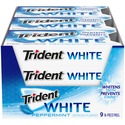 Trident White Peppermint Sugar Free Gum, 16 Count (Pack of 9)