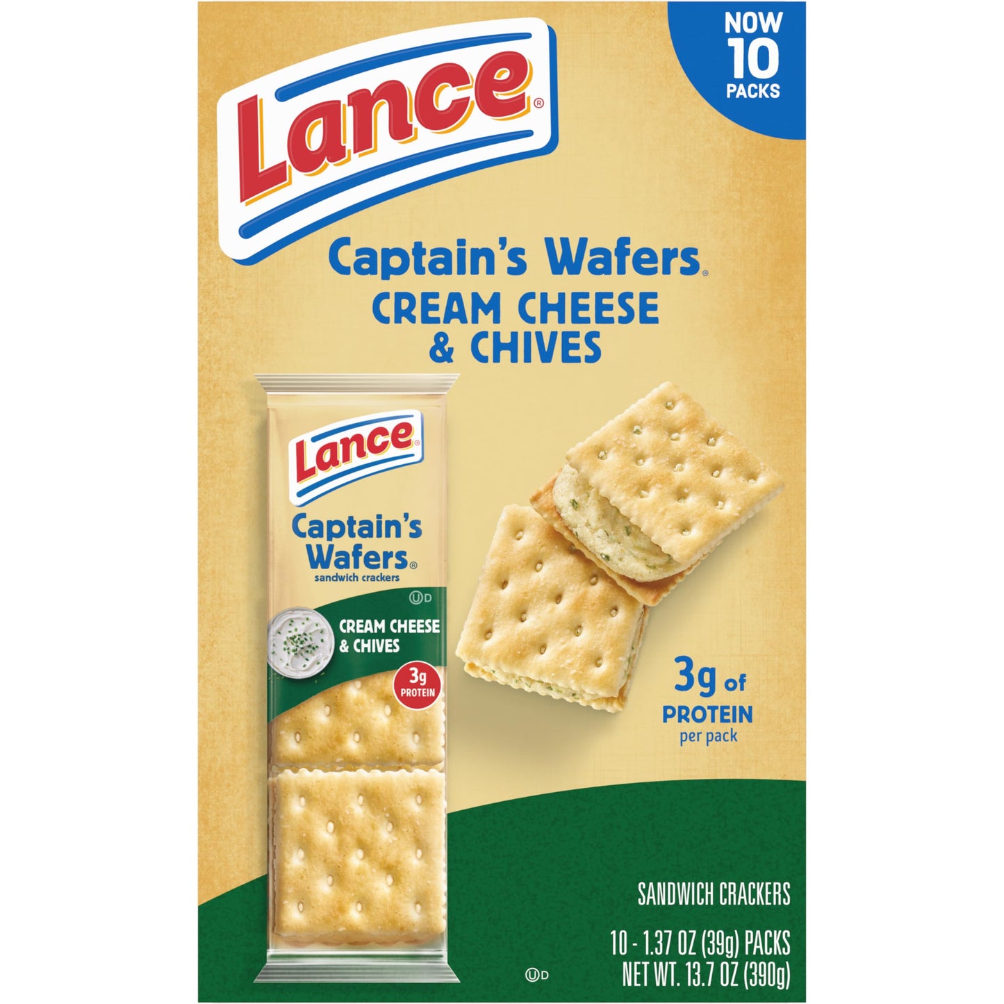 Lance Sandwich Crackers, Captain's Wafer Grilled Cheese, 10 Individual Packs, 6 Sandwiches Each