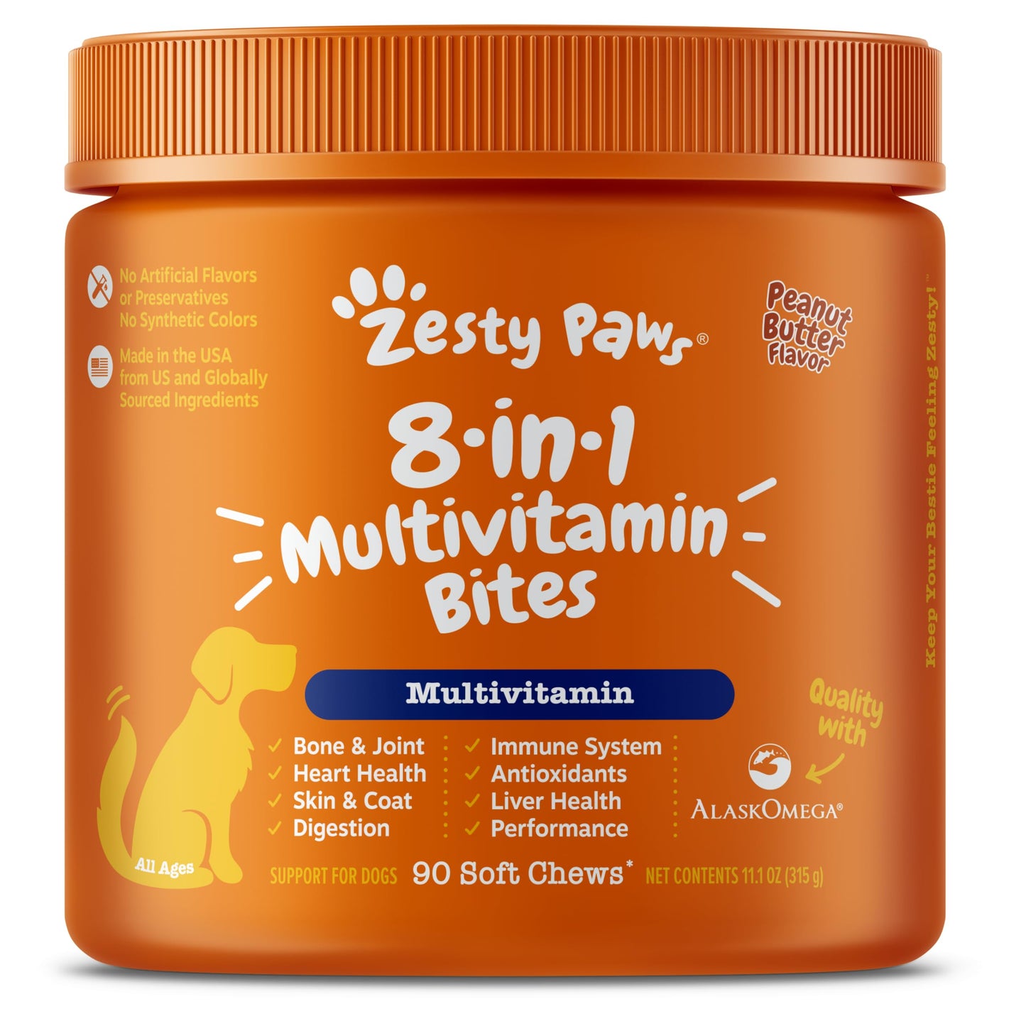 Zesty Paws Multivitamin Treats for Dogs - Glucosamine Chondroitin for Joint Support + Digestive Enzymes & Probiotics - Grain Free Dog Vitamin for Skin & Coat + Immune Health - Chicken Flavor - 90ct