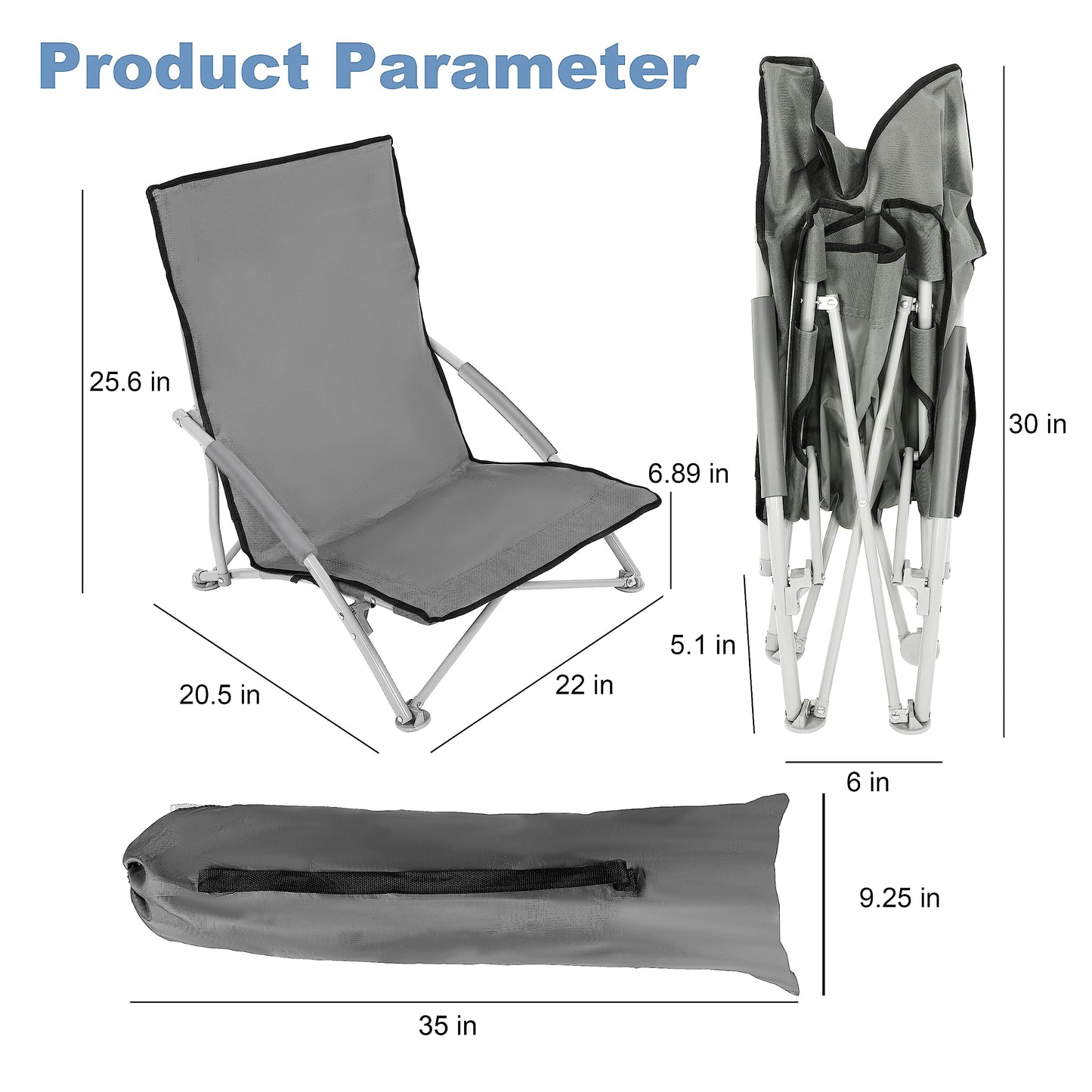 YSSOA Folding Beach Adults, Portable Heavy-Duty Chairs Made of High Strength 600D Oxford Fabric and Steel Frame for Outdoors, Camping, Picnic, BBQ, 1-Pack, Grey