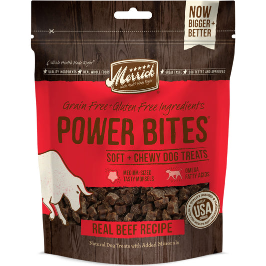 Merrick Power Bites Natural Soft And Chewy Real Meat Dog Treats, Grain Free Snack With Real Beef Recipe - 6 oz. Bag