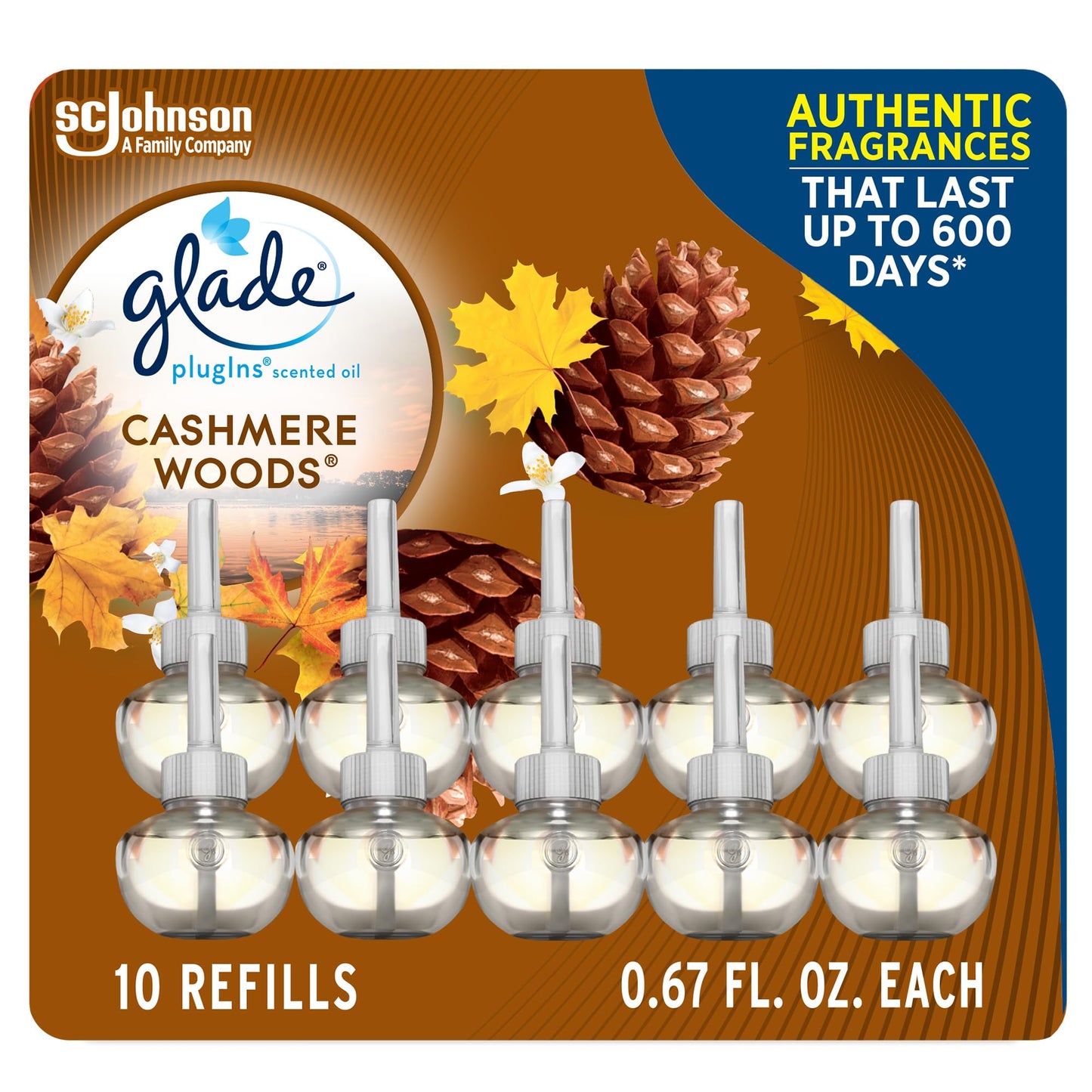 Glade PlugIns Refills Air Freshener, Scented and Essential Oils for Home and Bathroom, Apple Cinnamon, 6.7 Fl Oz, 10 Count