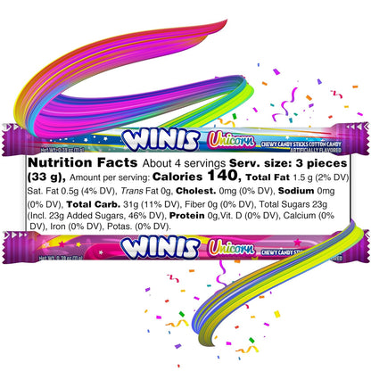 Chewy Candy Swirl | Winis Unicorn |Cotton Candy Flavored | Sharing Size 4.3 Oz Bag - 11 Pieces