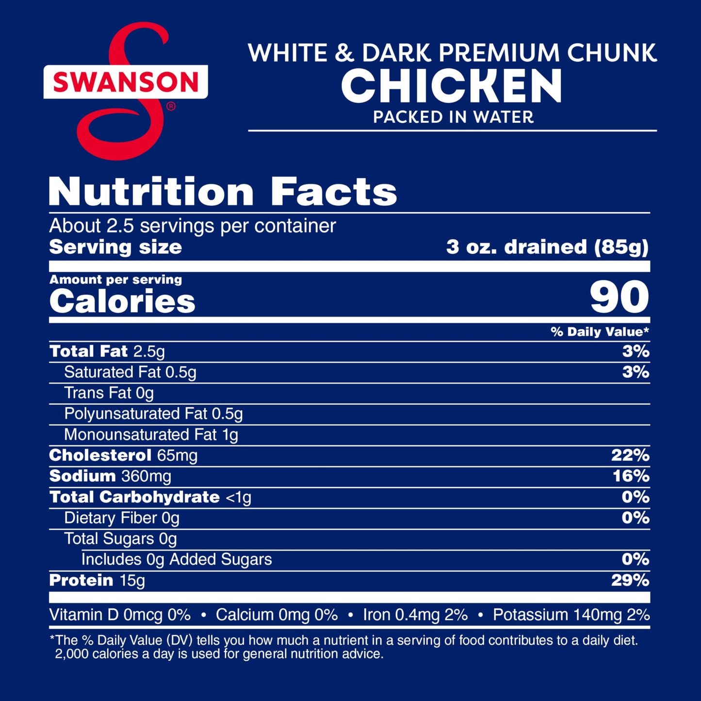 Swanson White Premium Chunk Canned Chicken Breast in Water, Fully Cooked Chicken, 4.5 OZ Can (Pack of 4)