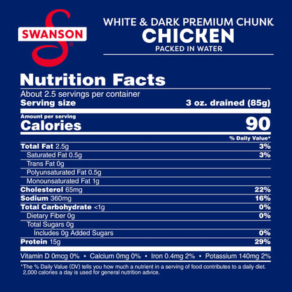 Swanson White Premium Chunk Canned Chicken Breast in Water, Fully Cooked Chicken, 4.5 OZ Can (Pack of 4)