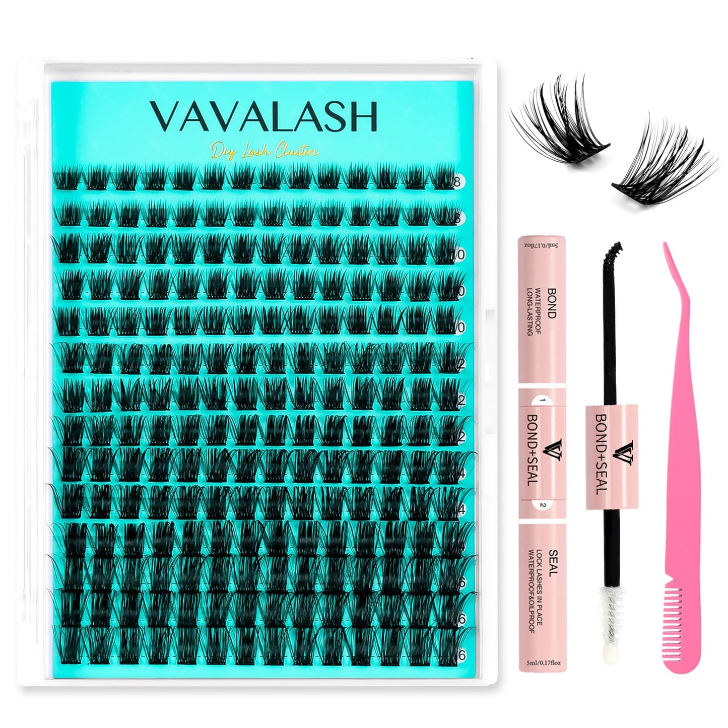 VAVALASH DIY Lash Extension Kit 280 Clusters Individual Lashes Kit 30D 40D 0.07D-10-16mm Lash Clusters, Lash Bond and Seal, Lash Tweezer for DIY Eyelash Extension at Home（Kit-30D+40D-0.07D-10-16MIX）