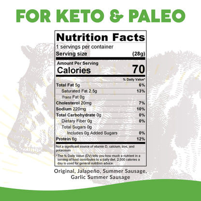 Paleovalley 100% Grass Fed Original Beef Sticks - Delicious Gluten Free Beef Snack - High Protein Keto Friendly