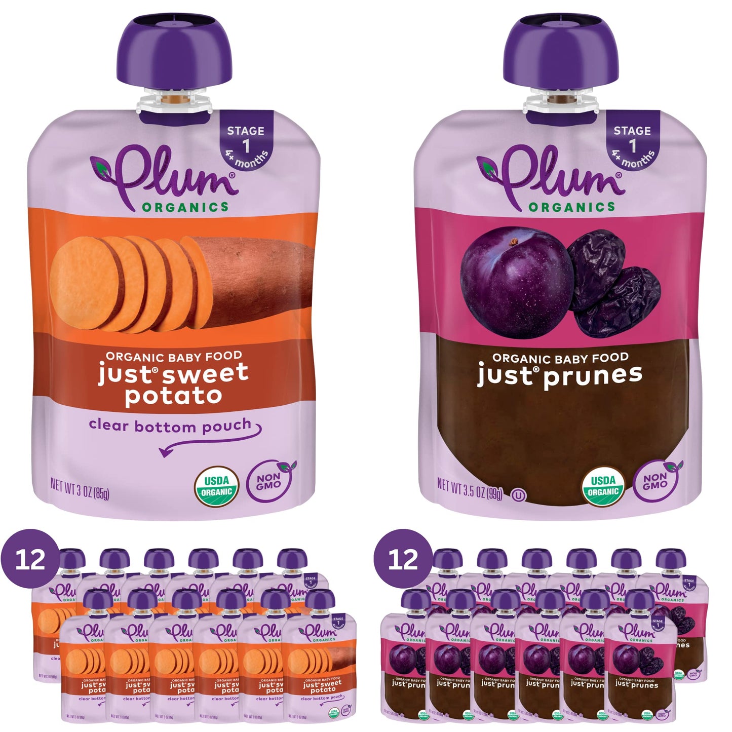 Plum Organics | Stage 1 | Organic Baby Food Meals [4+ Months] | Just Prunes | 3.5 Ounce Pouch (Pack Of 12) Packaging May Vary