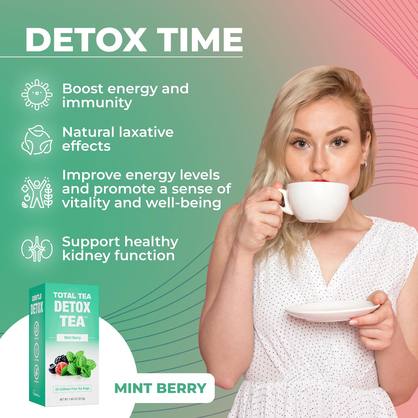 Total Tea SIimming Detox Tea Caffeine Free - 25 Day Detox Tea - Herbal Tea with Chamomile, Hibiscus Tea & Ginger Root for Colon Cleanse – Natural Citrus & Cinnamon Herbal Tea for Digestive Health