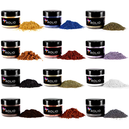 Rolio Premium Mica Powder Pearlescent Color Pigment - Art Set for Resin Epoxy - for Soap Making, Nail Polish, Lip Gloss, Eye Shadow, Slime & Candle Jars - 10g, 24 Jars - (Original Set)