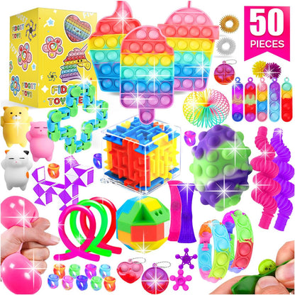 Fidget Toys, 50 Pack Sensory Toy Set Bulk Stocking Stuffers Carnival Treasure Box Classroom Prizes Gifts Party Favors for Kids Adults Boys Girls, Stress Relief Anxiety Relief Autism Autistic