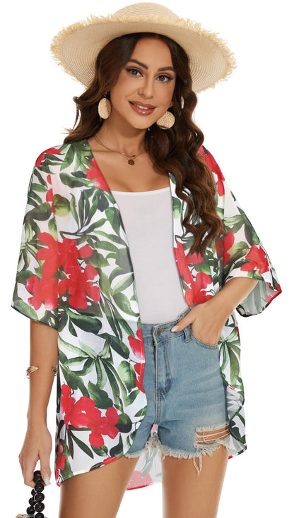 Womens Kimono Beach Cover Up Chiffon Cardigan Floral Tops Loose Capes