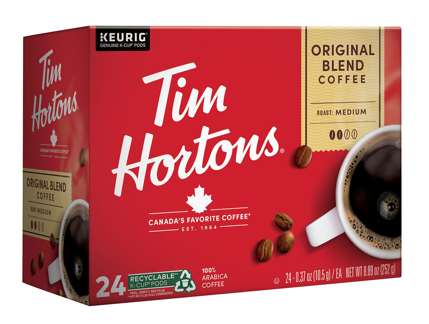 Tim Hortons Original Blend, Medium Roast Coffee, Single-Serve K-Cup Pods Compatible with Keurig Brewers, 24 Count(Pack of 1)(Packaging may vary)