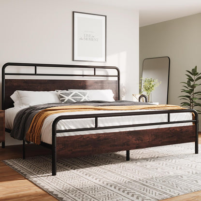 Allewie King Size Platform Bed Frame with Wooden Headboard and Footboard, Heavy Duty 13 Metal Slats Support, Under Bed Storage, No Box Spring Needed, Noise Free, Easy Assembly, Mahogany